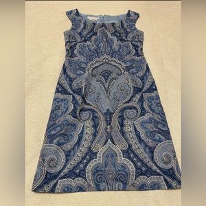 Maggy London Dress Sleeveless Paisley Print Lined Blue Dress Size 10